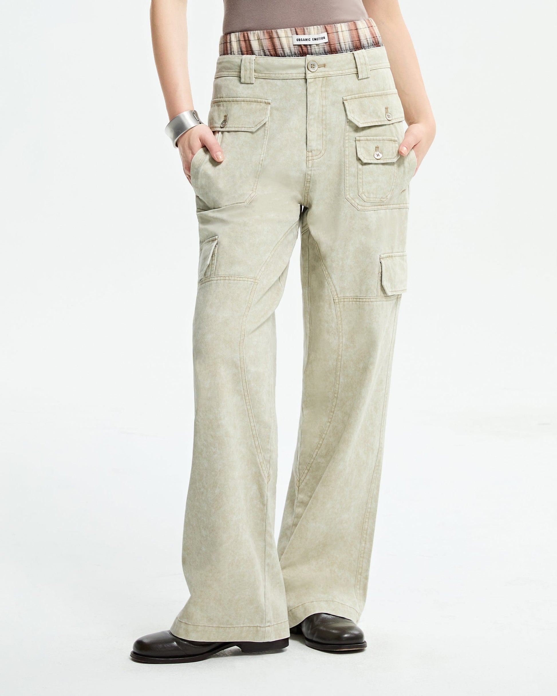 ORGANIC EMOTION Deconstructed Layered-pocket Button Pants-Pants-Apricot-XS-Free Shipping Leatheretro