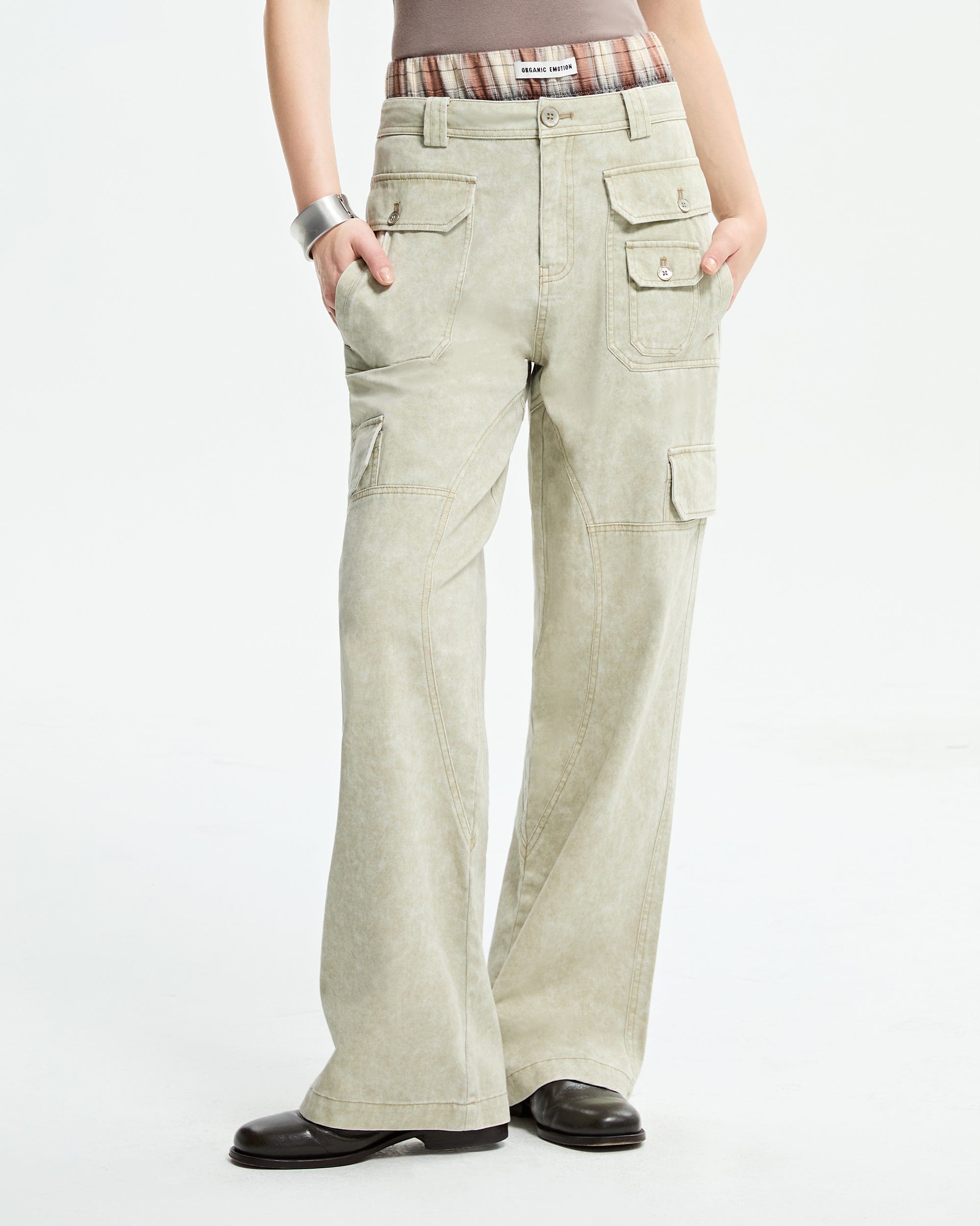 ORGANIC EMOTION Deconstructed Layered-pocket Button Pants-Pants-Apricot-XS-Free Shipping Leatheretro