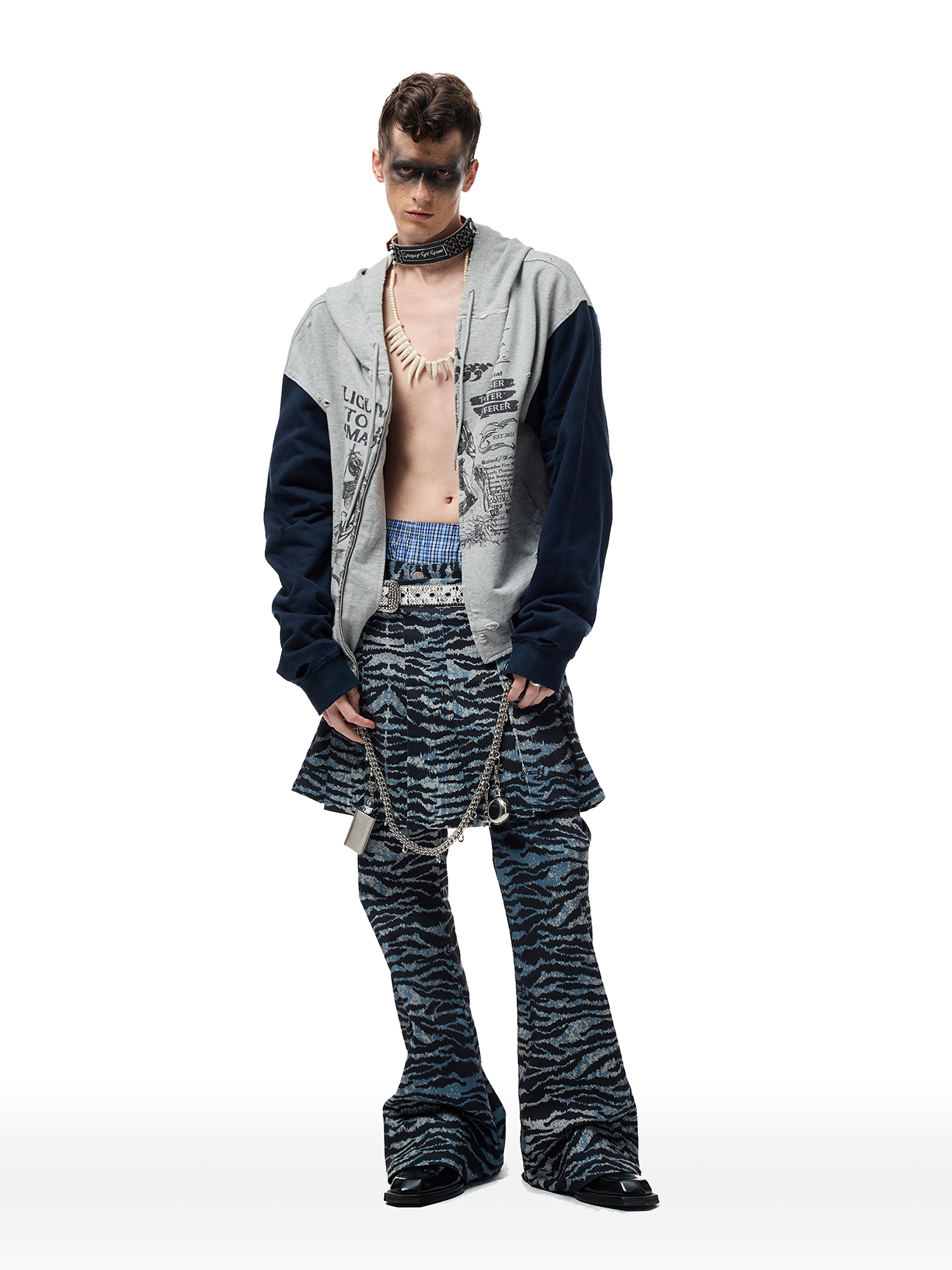CYCYCY Punk Tiger-Stripe Detachable Pleated Flared Pants-Pants-XXS / 27"-Free Shipping Leatheretro