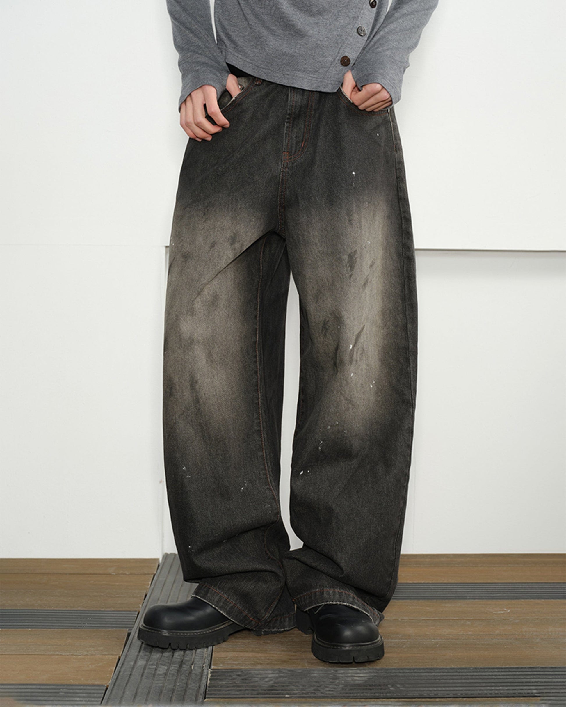 KREATE Eastern Aesthetics Washed Wide-Leg Jeans-Jeans-S-Free Shipping Leatheretro