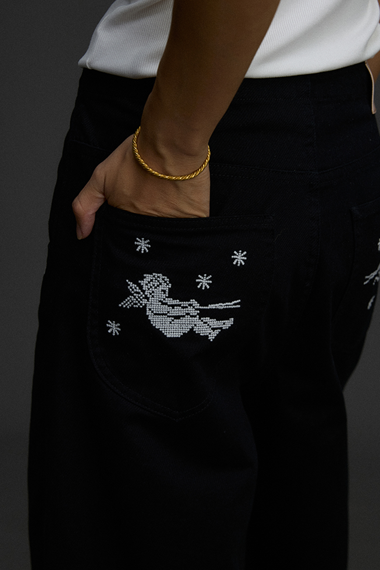 NIANJIUYIKOUER Embroidered Wide-Leg Twill Pants-Pants-XS-Free Shipping Leatheretro