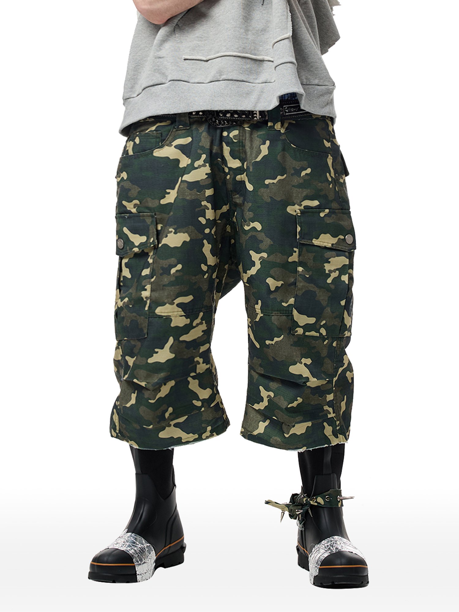 CYCYCY Camo Wide-Leg Cargo Shorts-Shorts-XXS / 28"-Free Shipping Leatheretro