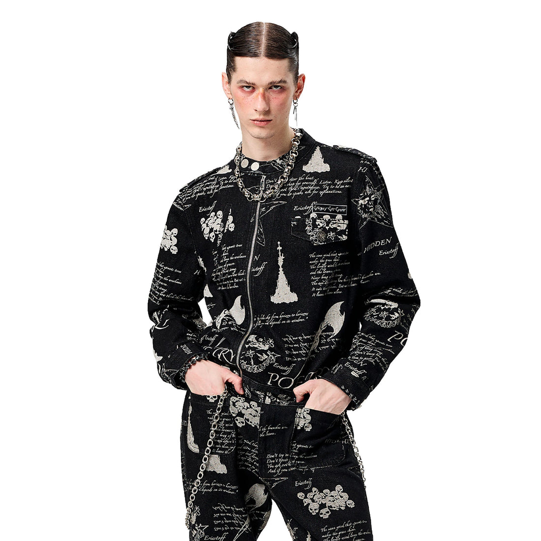 CYCYCY Punk Washed Graffiti Moto Denim Jacket-Jacket-XS-Free Shipping Leatheretro