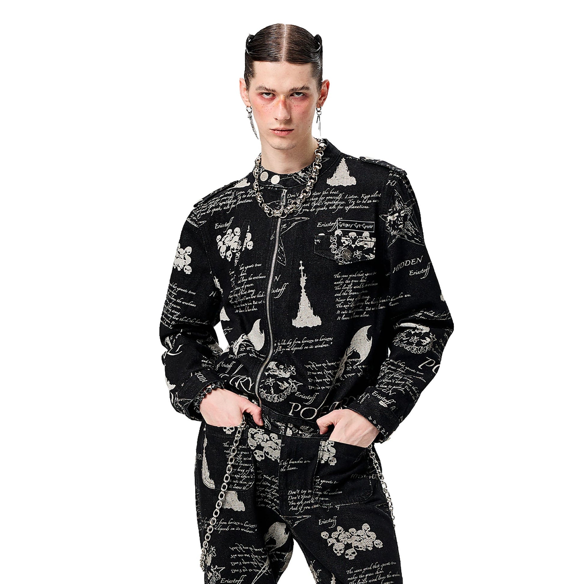 CYCYCY Punk Washed Graffiti Moto Denim Jacket-Jacket-XS-Free Shipping Leatheretro