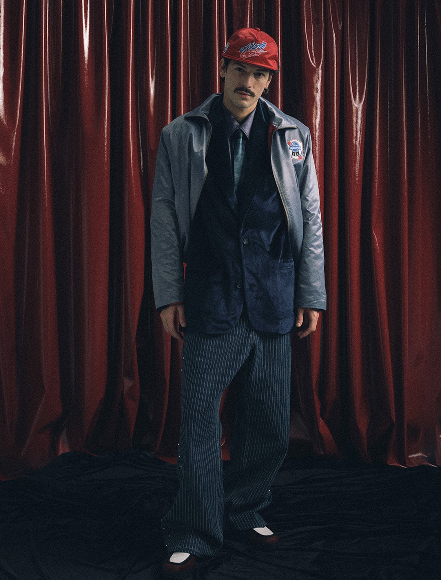 TRECLUB Retro Satin Badge-Patch Blouson-Jacket-S-Blue-Free Shipping Leatheretro