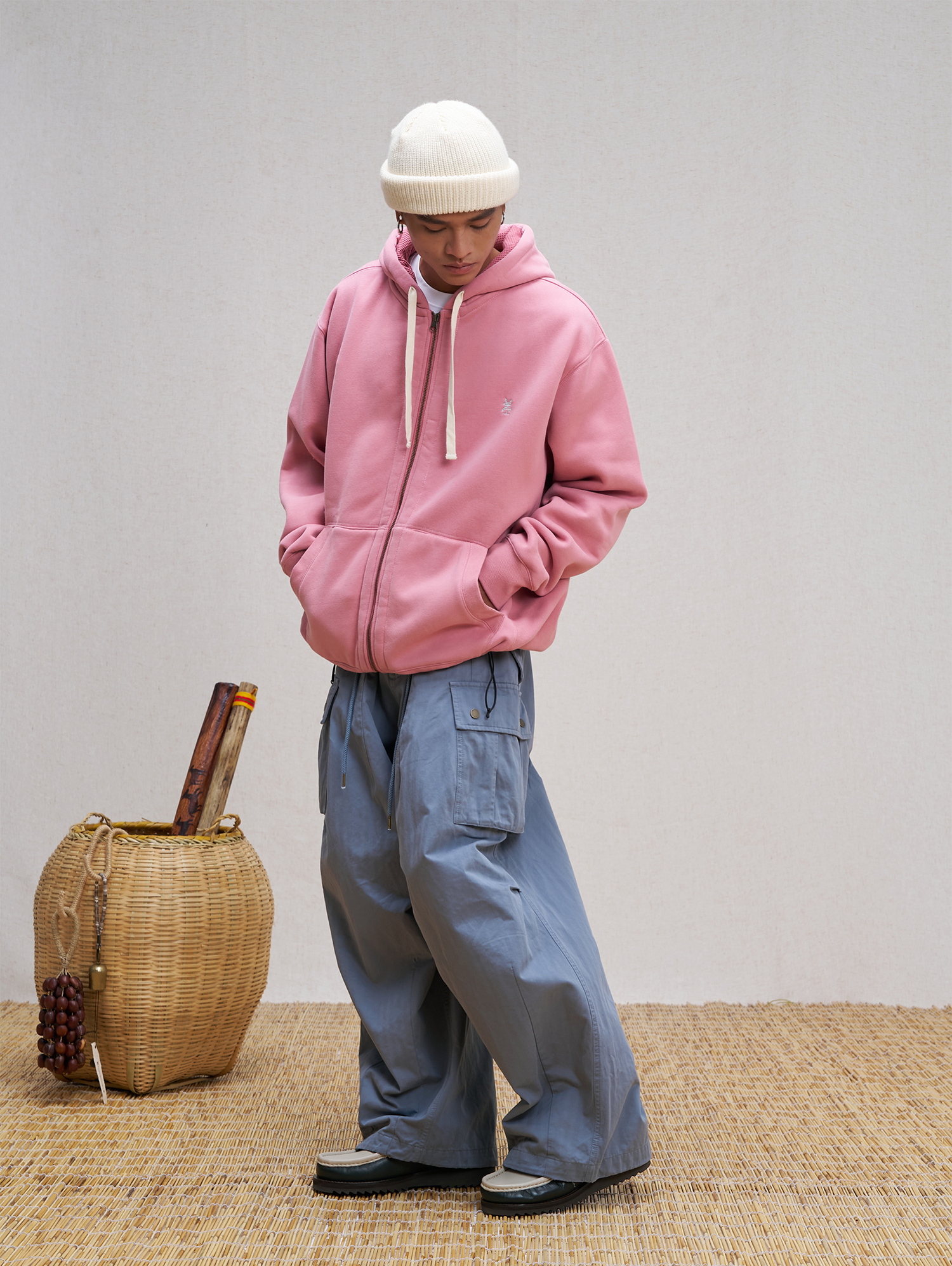 UNLIMITED MOTE Embroidered Waffle Lining Drawstring Hood Jacket-Jacket-XS-Pink-Free Shipping Leatheretro