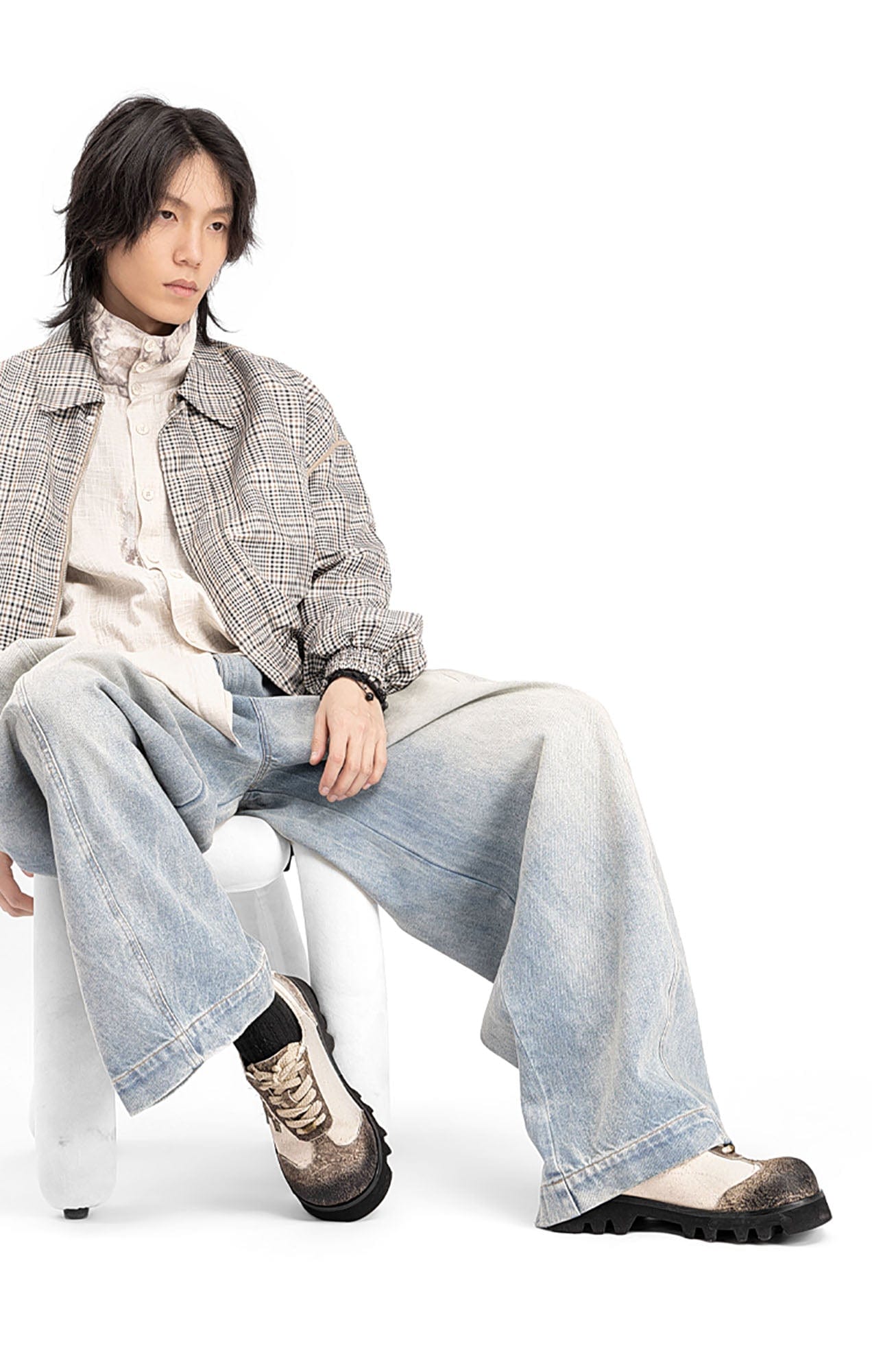 REWRITE Distressed Stitch Panel Chunky Oxfords-Shoes-38.5-Free Shipping Leatheretro