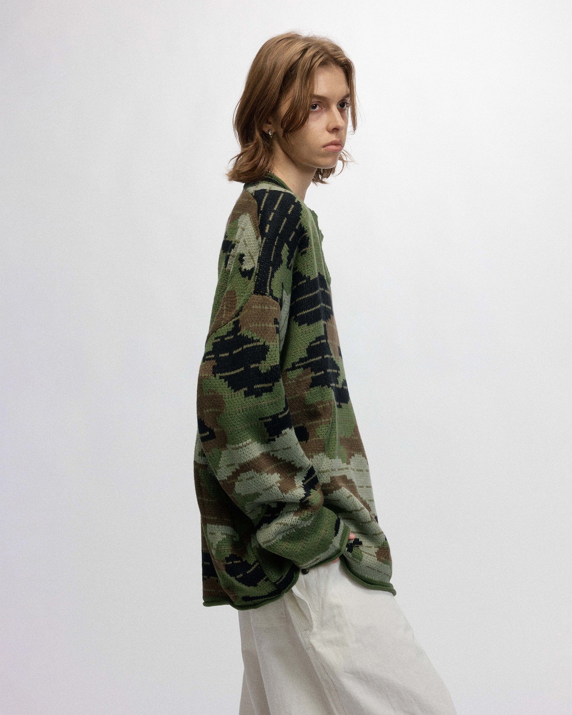 OVDY Modern Camo Stripe V-Neck Sweater-Sweater-S-Green-Free Shipping Leatheretro