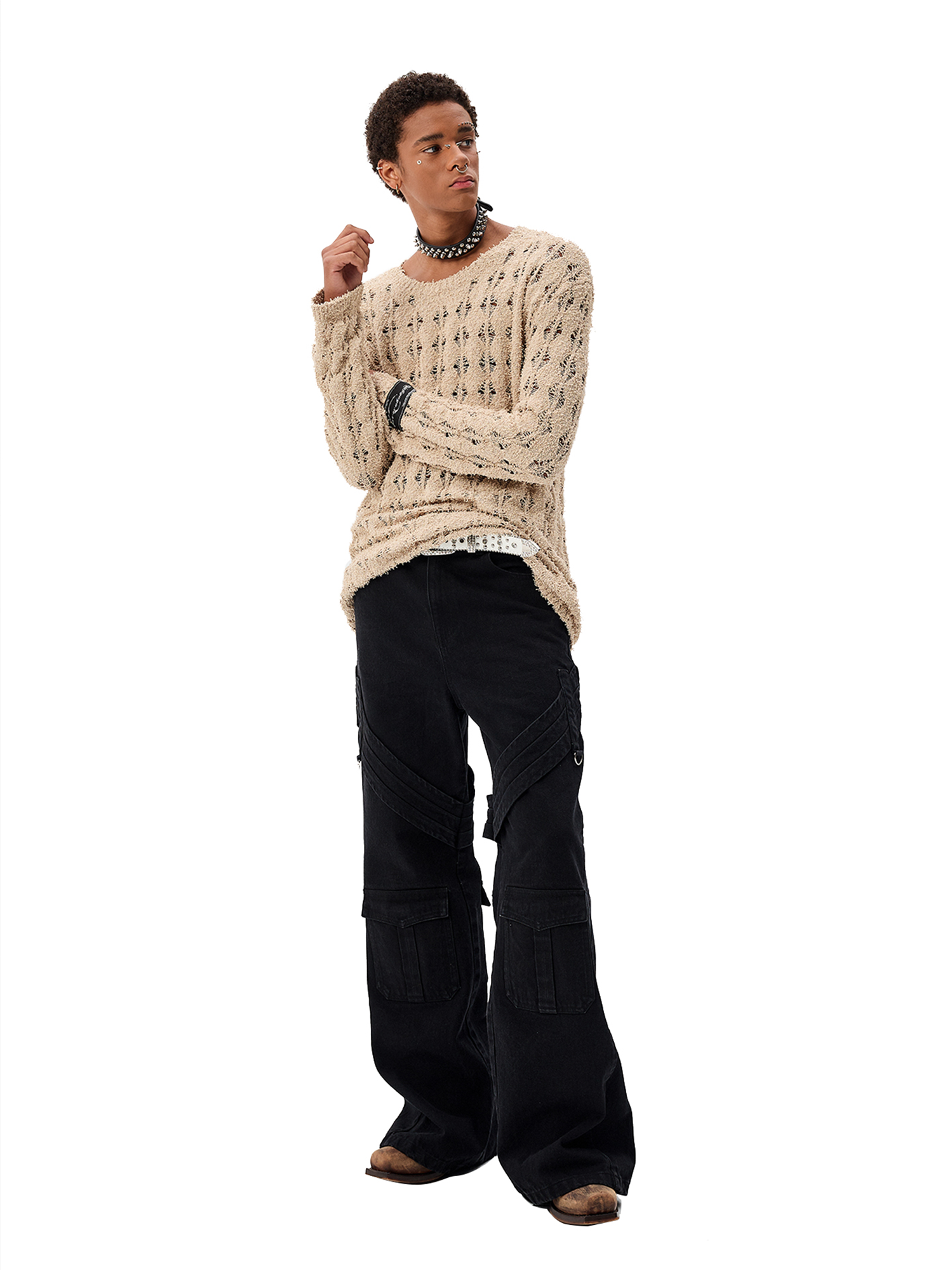 CYCYCY Punk Open-Knit Distressed Sweater-Sweater-S-Black (Preorder)-Free Shipping Leatheretro