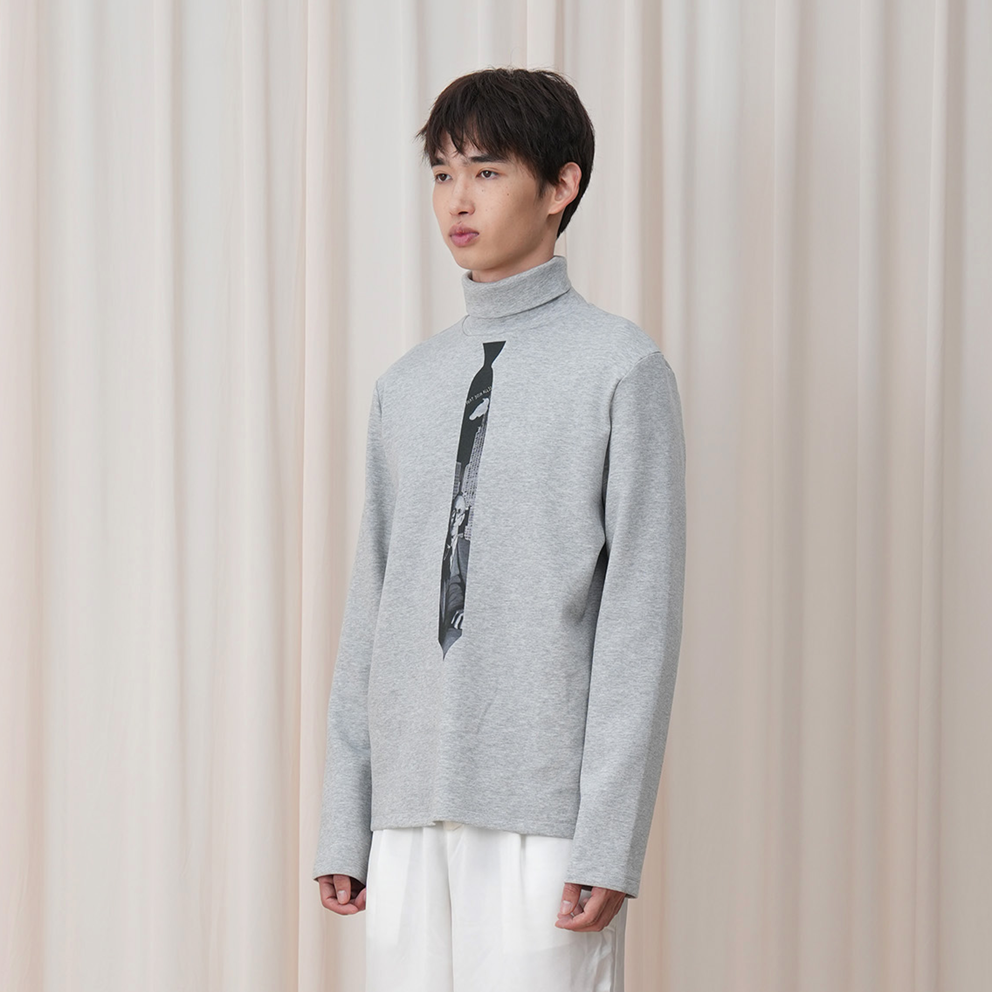 OUYANG WENJUN Tie-Graphic Turtleneck Long-Sleeve Tee