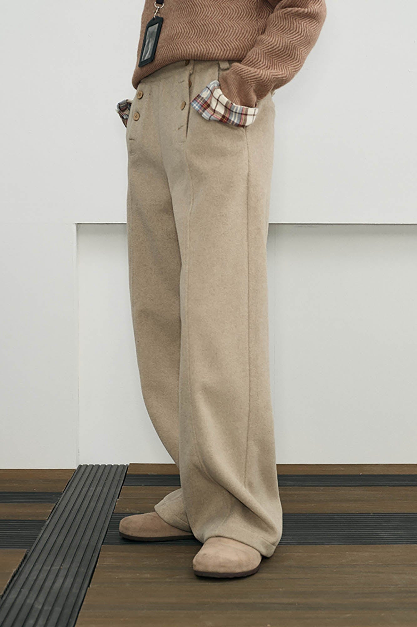 KREATE Double-Breasted Straight-Leg Pants-Pants-S - 30"-Khaki-Free Shipping Leatheretro