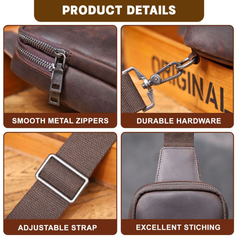 Vintage Full Grain Leather Sling Bag for Men – Premium Crossbody Chest Bag-Chest Bags-Dark Coffee-Free Shipping Leatheretro