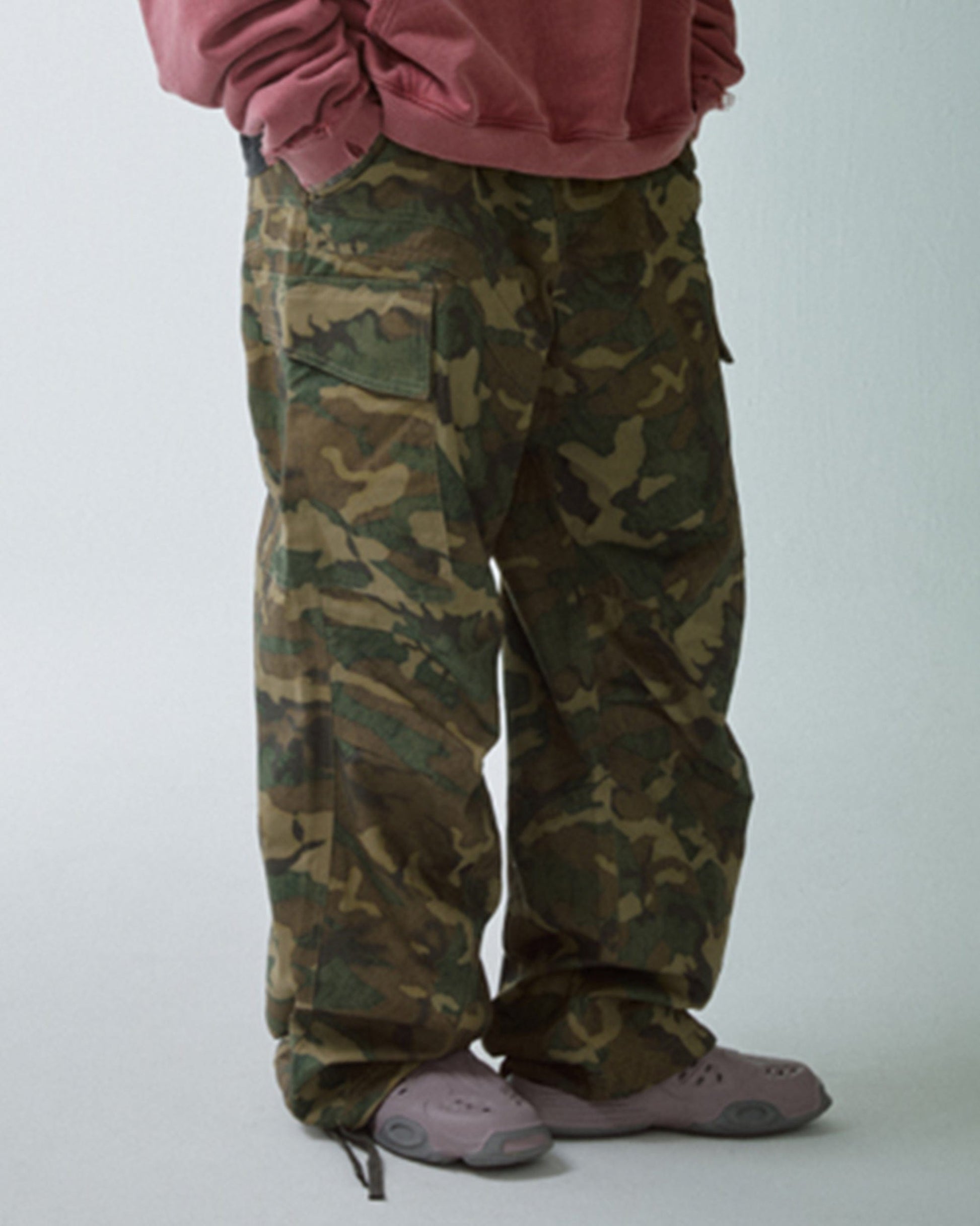 F2CE Wide-Leg Draw-String Camo Cargo Pants-Pants-S-Free Shipping Leatheretro