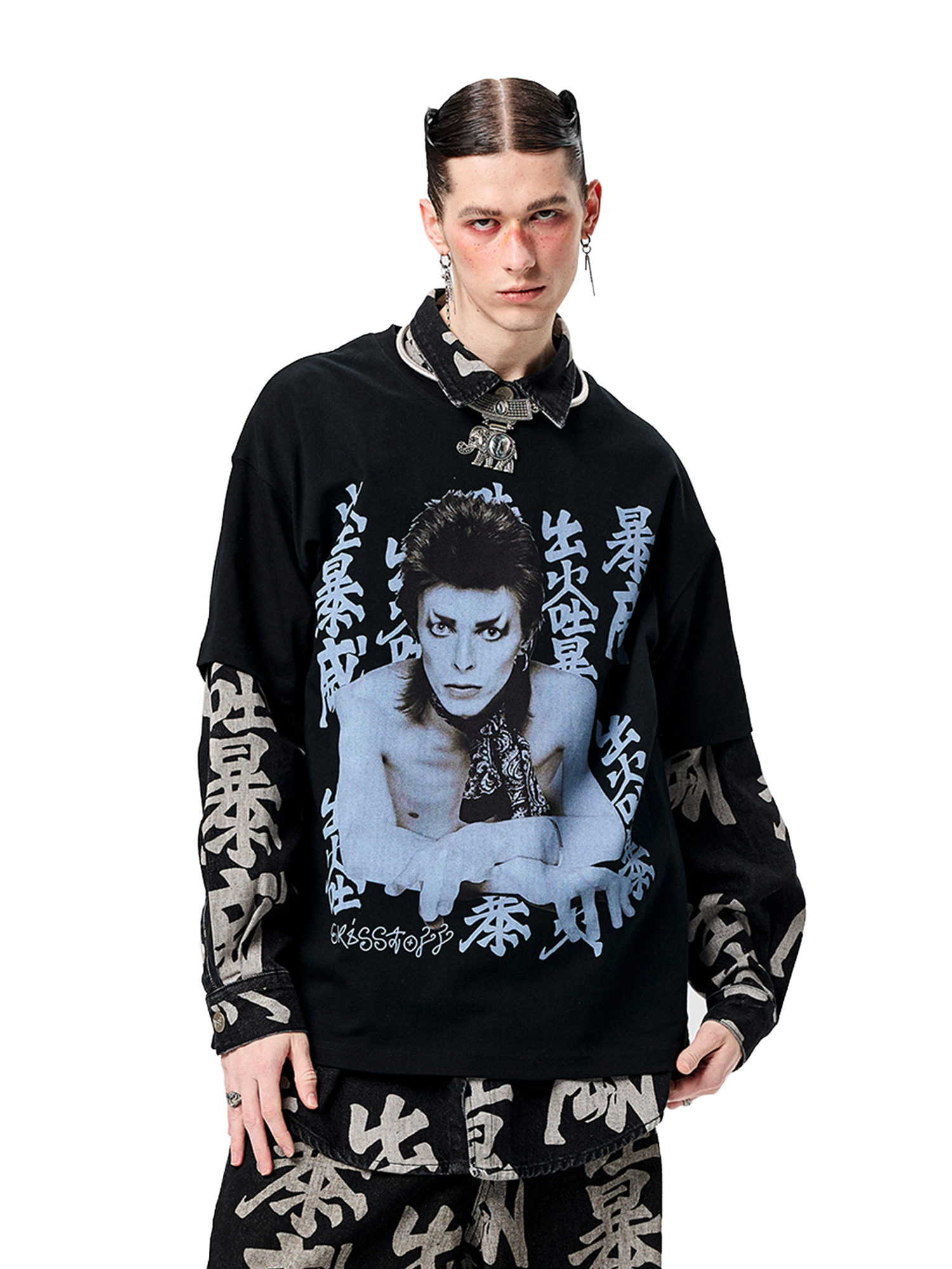ERISSTOFF Retro David Bowie Portrait Graphic Oversized T-Shirt-T Shirt-S-Free Shipping Leatheretro