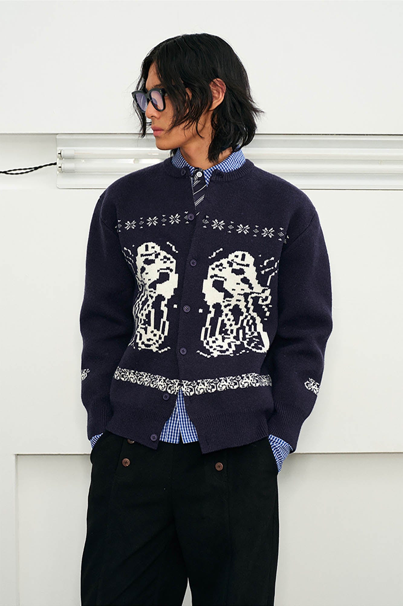 KREATE Fair Isle Button-Up Cardigan-Sweater-S-Blue-Free Shipping Leatheretro