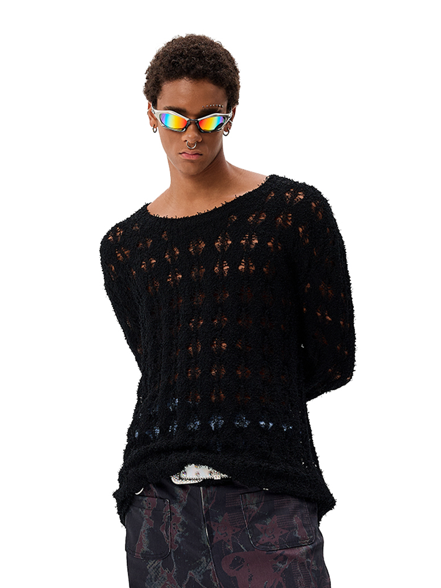 CYCYCY Punk Open-Knit Distressed Sweater-Sweater-S-Black (Preorder)-Free Shipping Leatheretro
