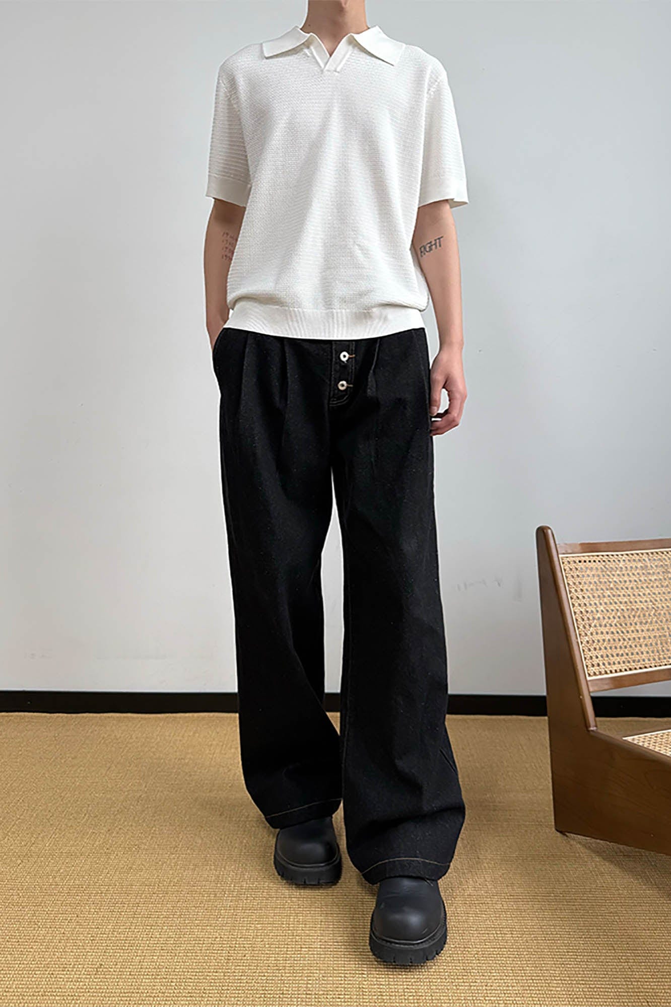 KREATE Retro Button-Fly Pleated Wide-Leg Jeans-Jeans-S-Free Shipping Leatheretro