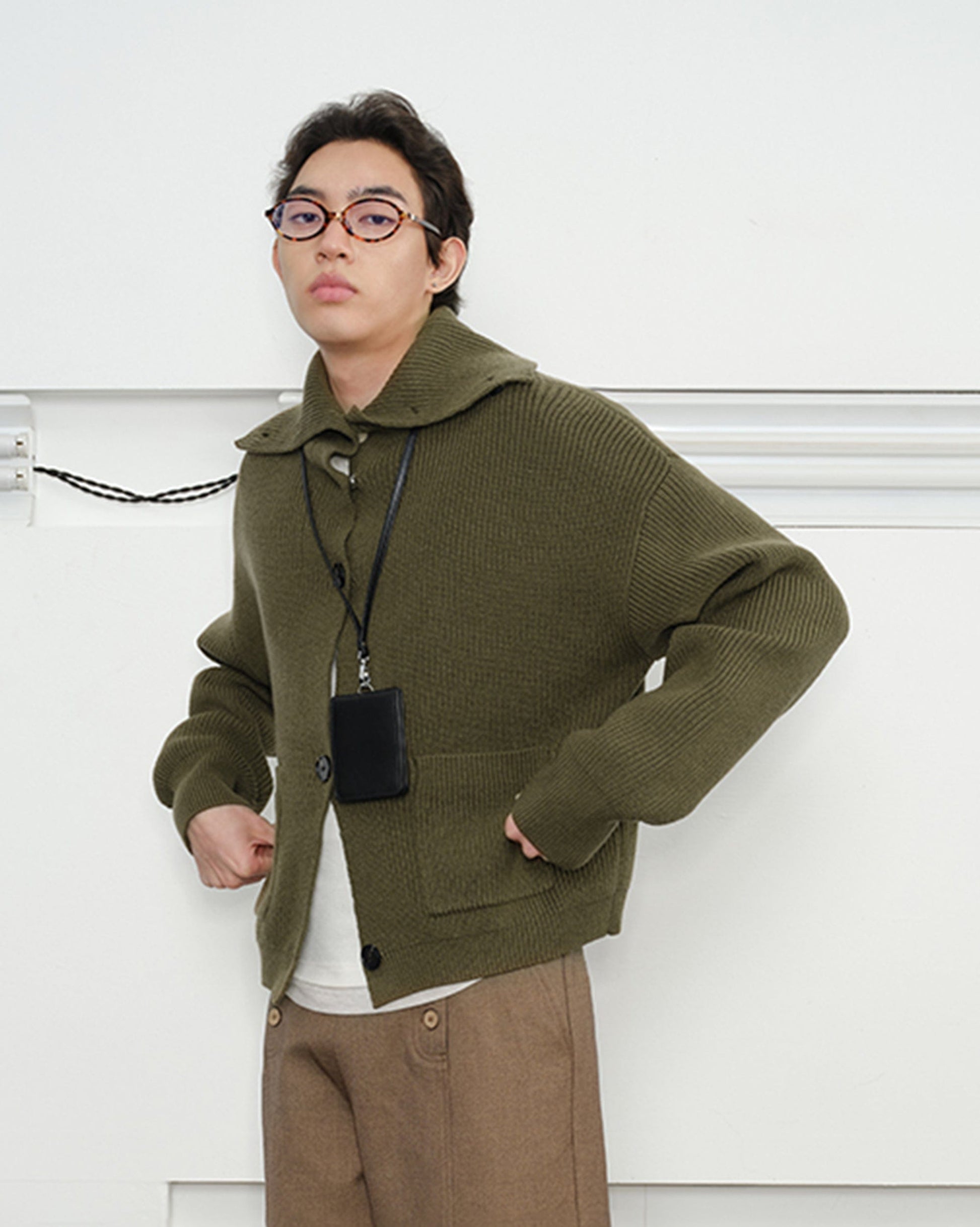 KREATE High-Collar Big-Pocket Button-Up Knitted Jacket-Jacket-S-Green-Free Shipping Leatheretro
