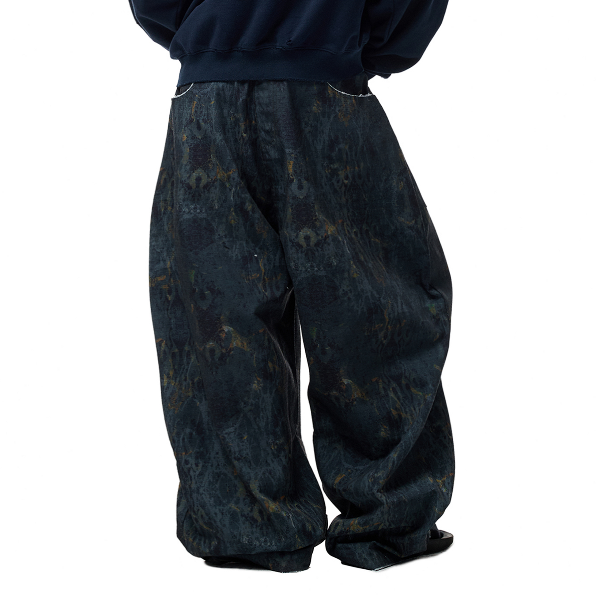 CYCYCY Washed Mottled Flame Graphic Denim Pants-Pants-XXS / 27"-Free Shipping Leatheretro