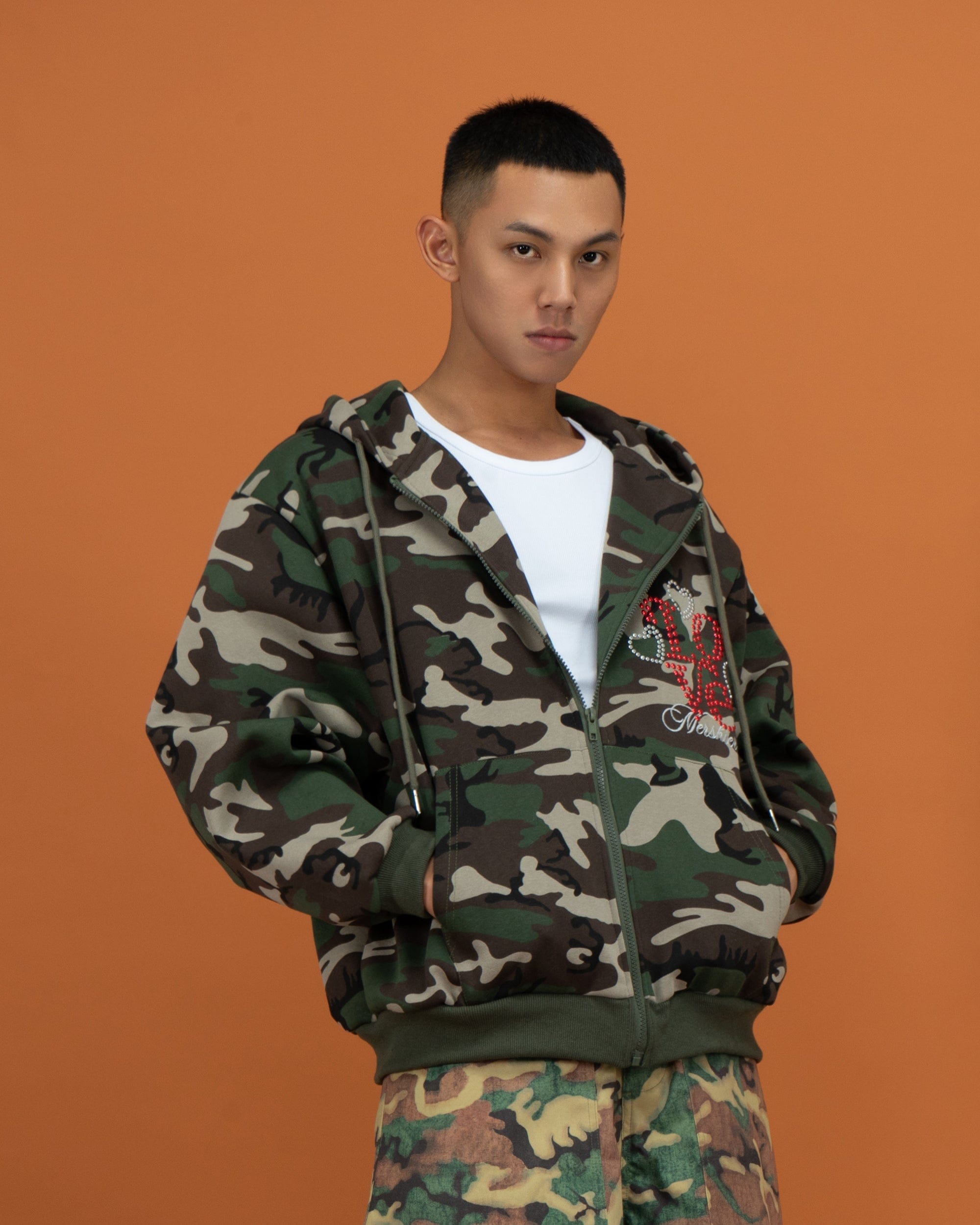 CLP Camo Studded Zip-Up Hoodie-Jacket-M-Free Shipping Leatheretro