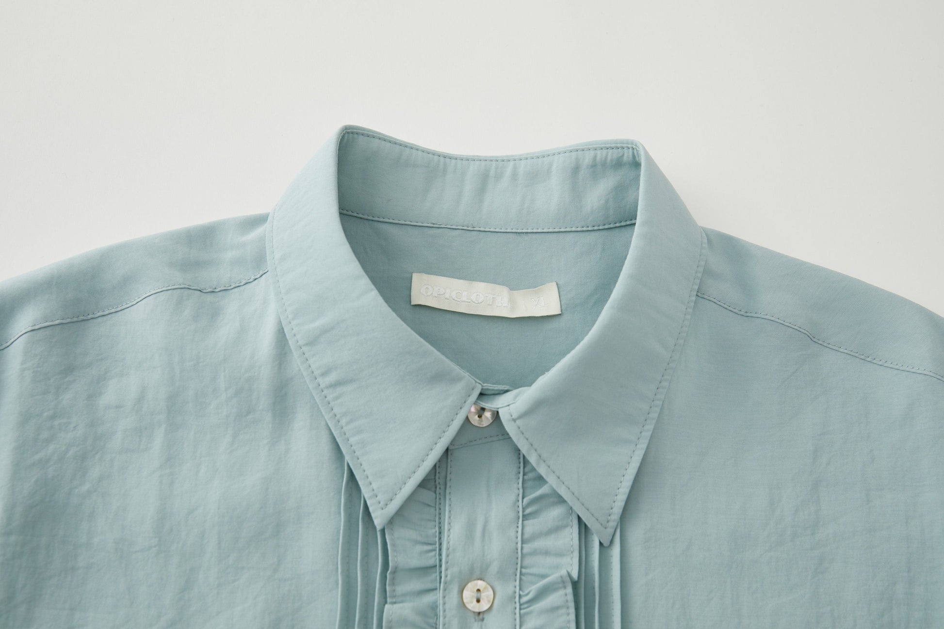 OPICLOTH Retro Pintuck Ruffle Modal Blend Half Shirt-Half shirt-Green-XS-Free Shipping Leatheretro