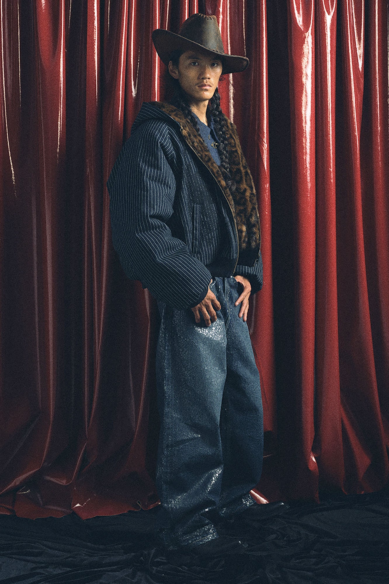 TRECLUB Iridescent Scale Wide-Leg Jeans-Jeans-S-Free Shipping Leatheretro