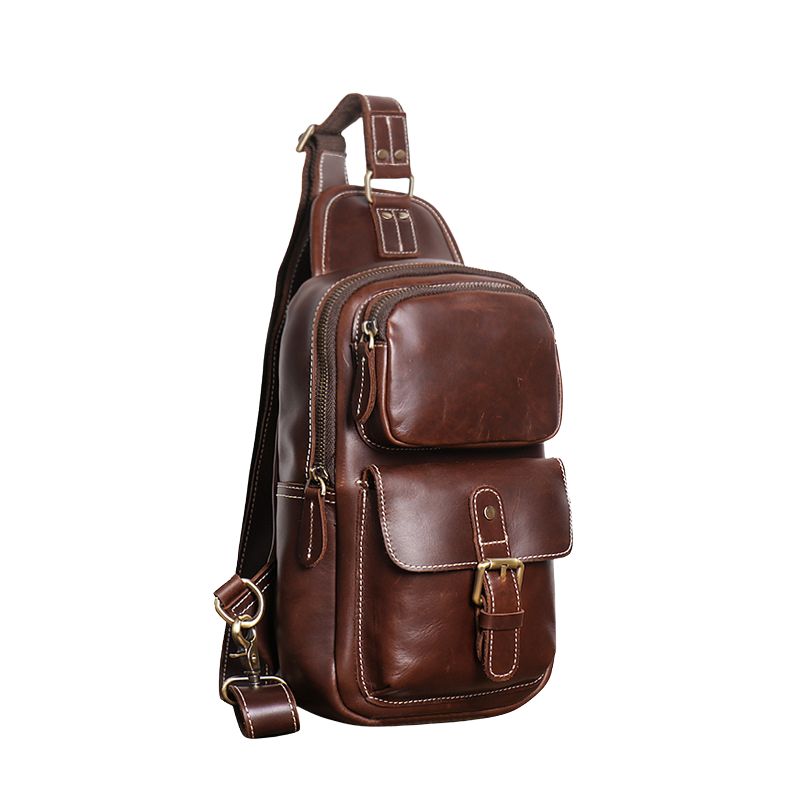 European and American Men's Crazy Horse Leather Crossbody Chest Bag-Chest Bags-Black-Free Shipping Leatheretro