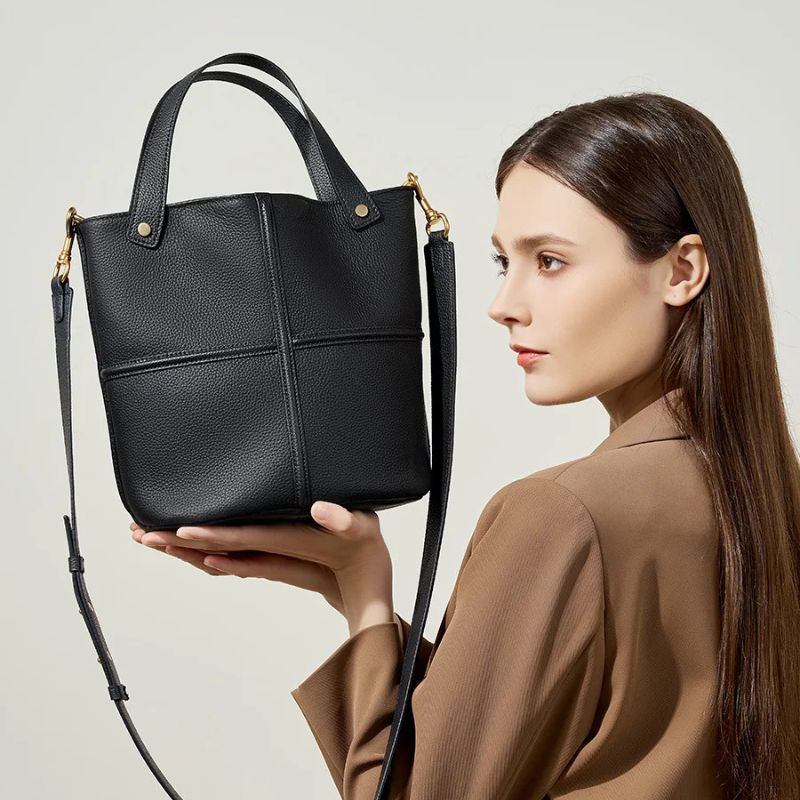 Genuine Leather Large Capacity Bucket Shoulder Bag-Handbags-Brown-Free Shipping Leatheretro