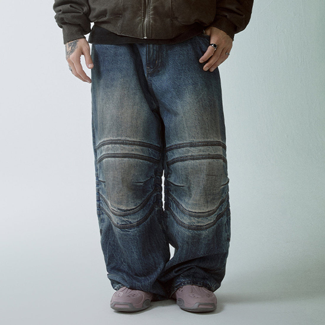 F2CE Retro Crinkled-Knee Washed Pants-Pants-S-Free Shipping Leatheretro