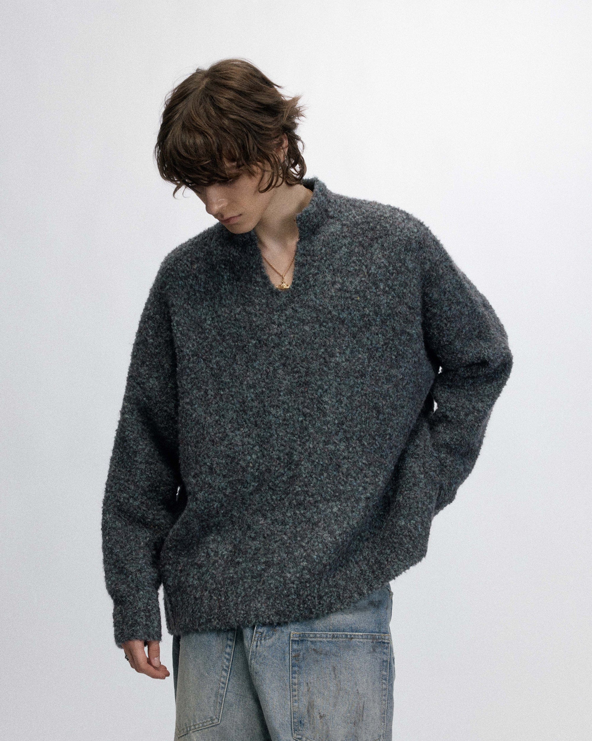 OVDY Modern V-neck Fleece Sweater-Sweater-S-Gray-Free Shipping Leatheretro