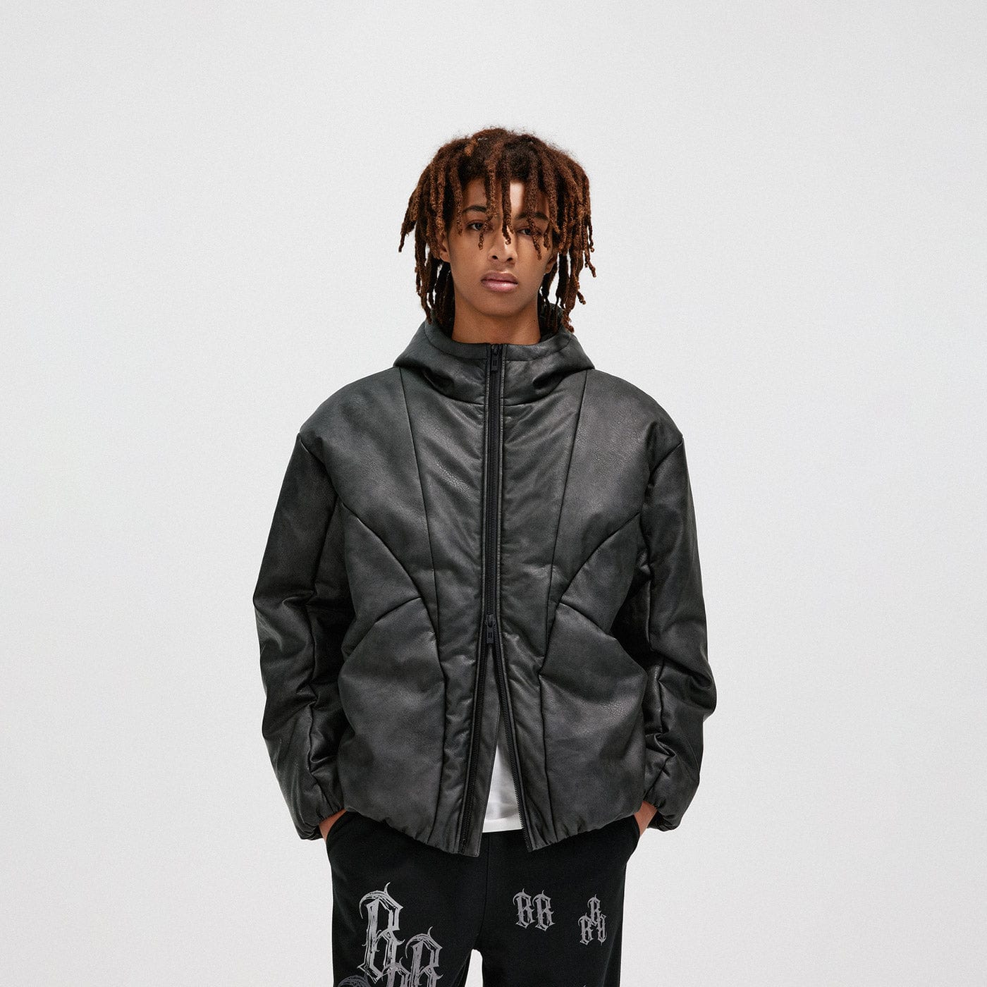 BONELESS Spliced Faux Leather Cotton Padded Jacket-Jacket-S-Black-Free Shipping Leatheretro