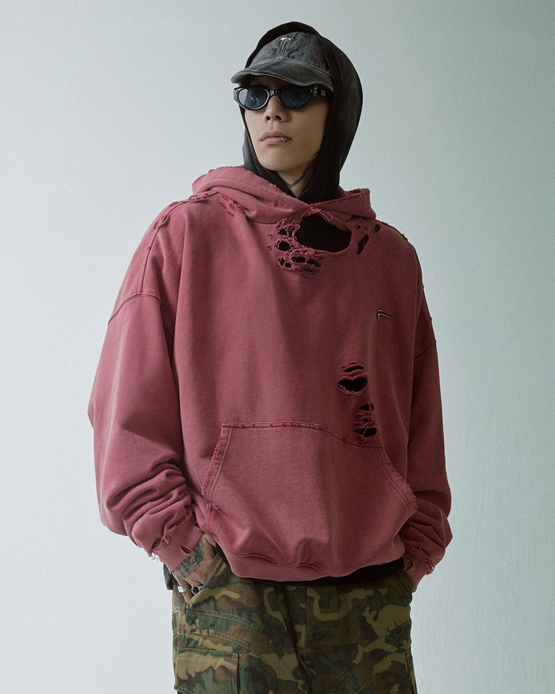 F2CE Essential Oversized Distressed Hoodie-Hoodie-S-Red-Free Shipping Leatheretro