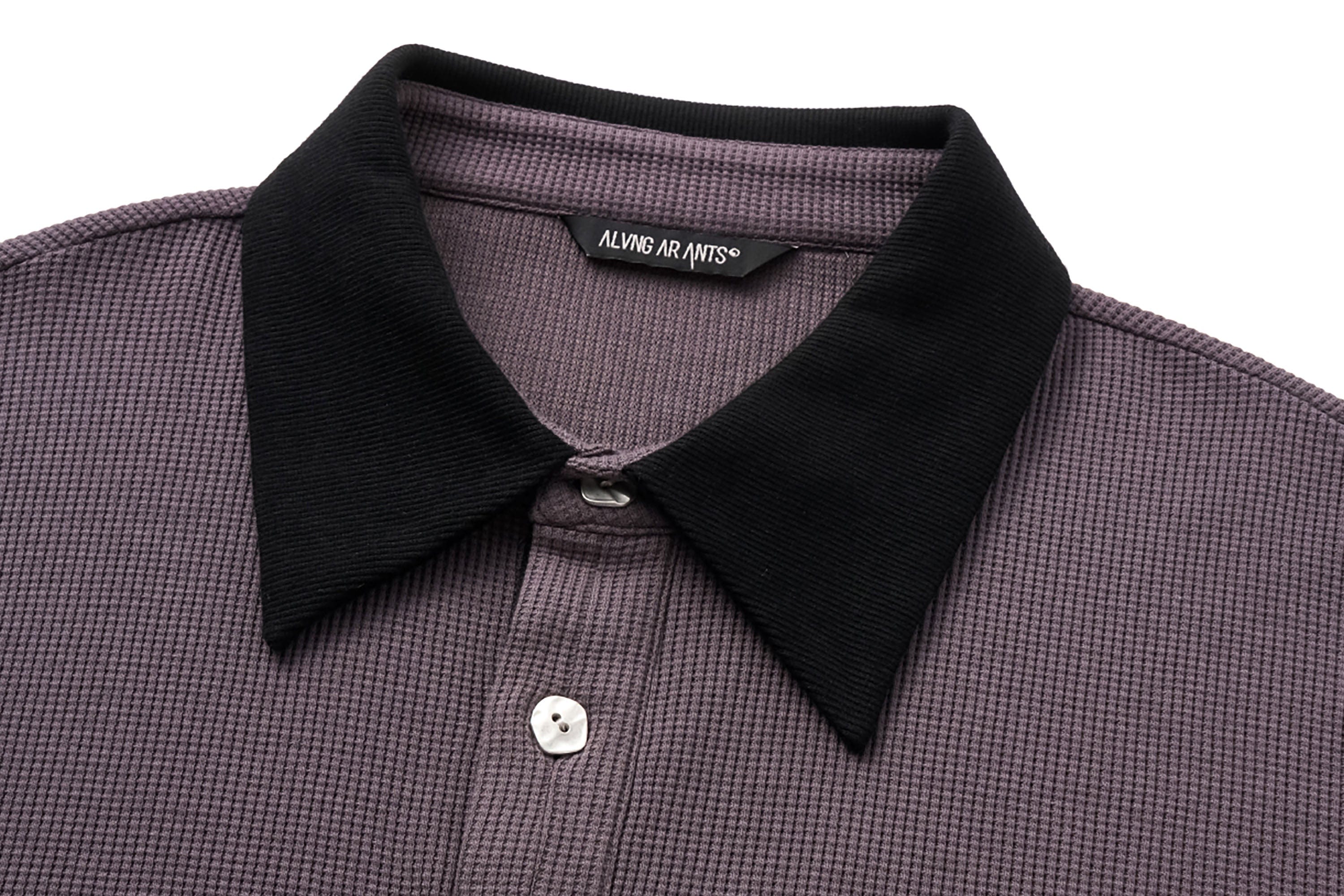 ALVNG AR ANTS Contrast Collar Waffle Knit Polo Shirt-T Shirt-S-Black-Free Shipping Leatheretro