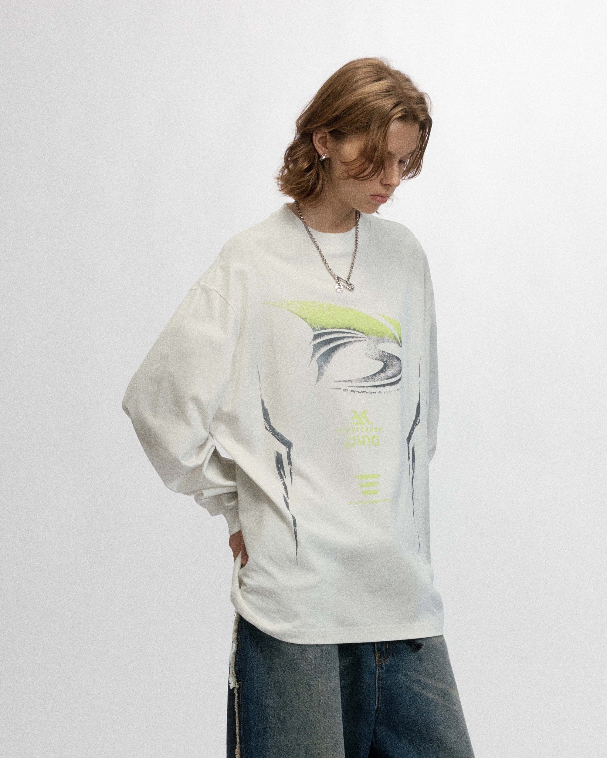 OVDY Faded Racing Graphics Long-Sleeve Tee-L/S Tee-S-White-Free Shipping Leatheretro