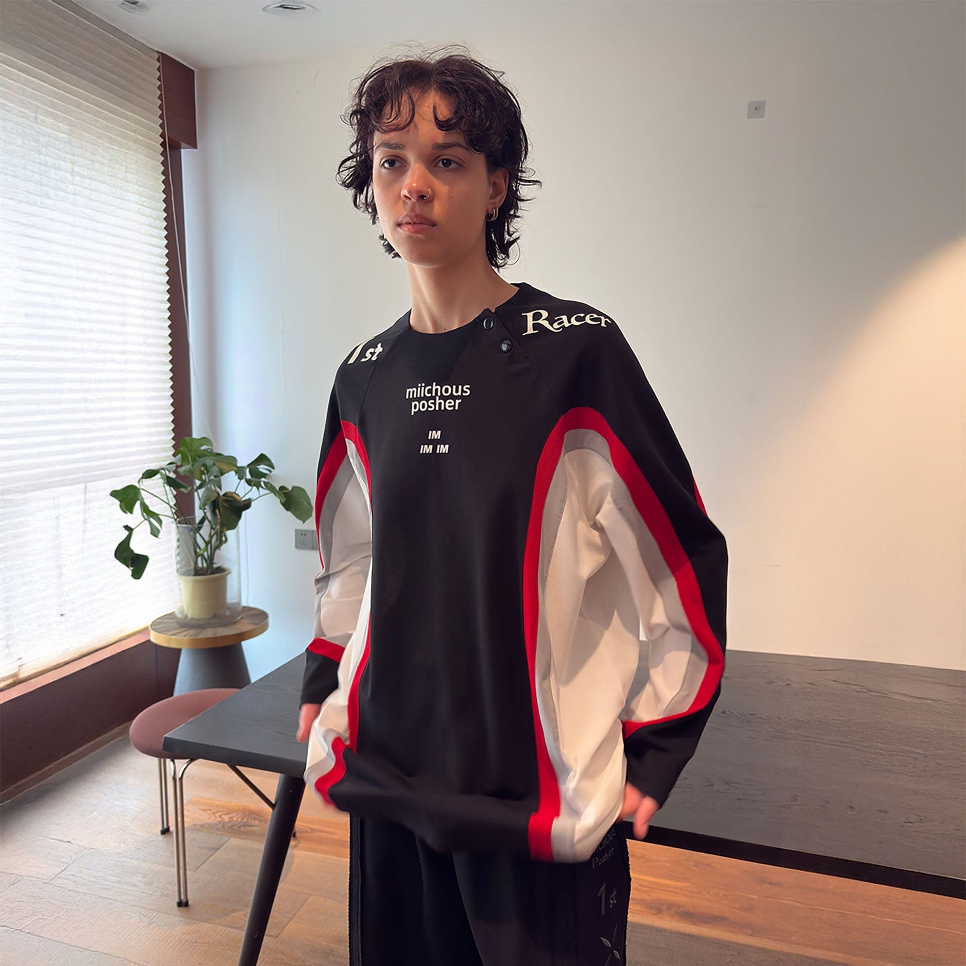 MIICHOUS Arc Panelled UV Protection Button-Neck Long-Sleeve Tee-L/S Tee-S-Free Shipping Leatheretro
