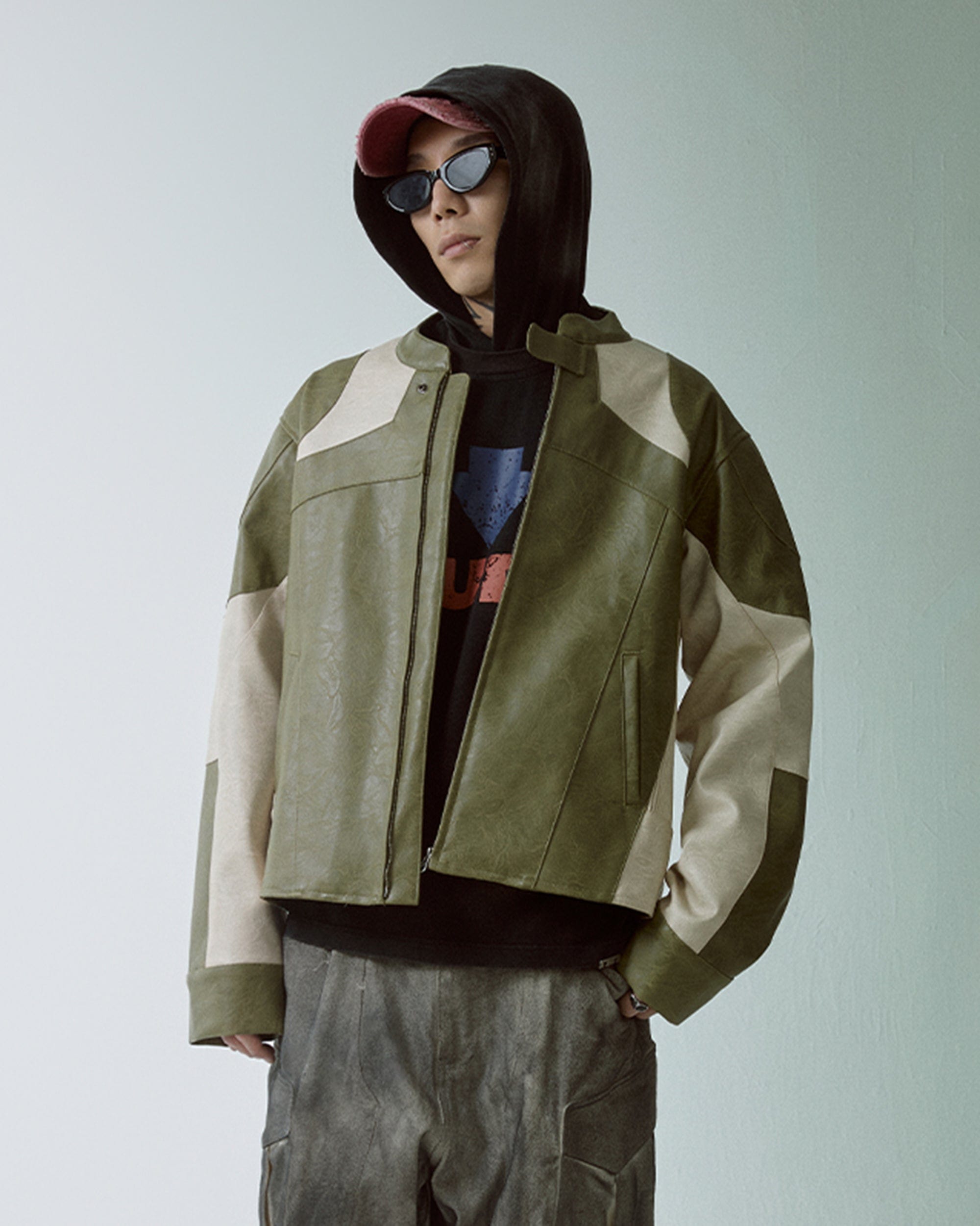 F2CE Modern Deconstructed Faux Leather Biker Jacket-Jacket-S-Free Shipping Leatheretro