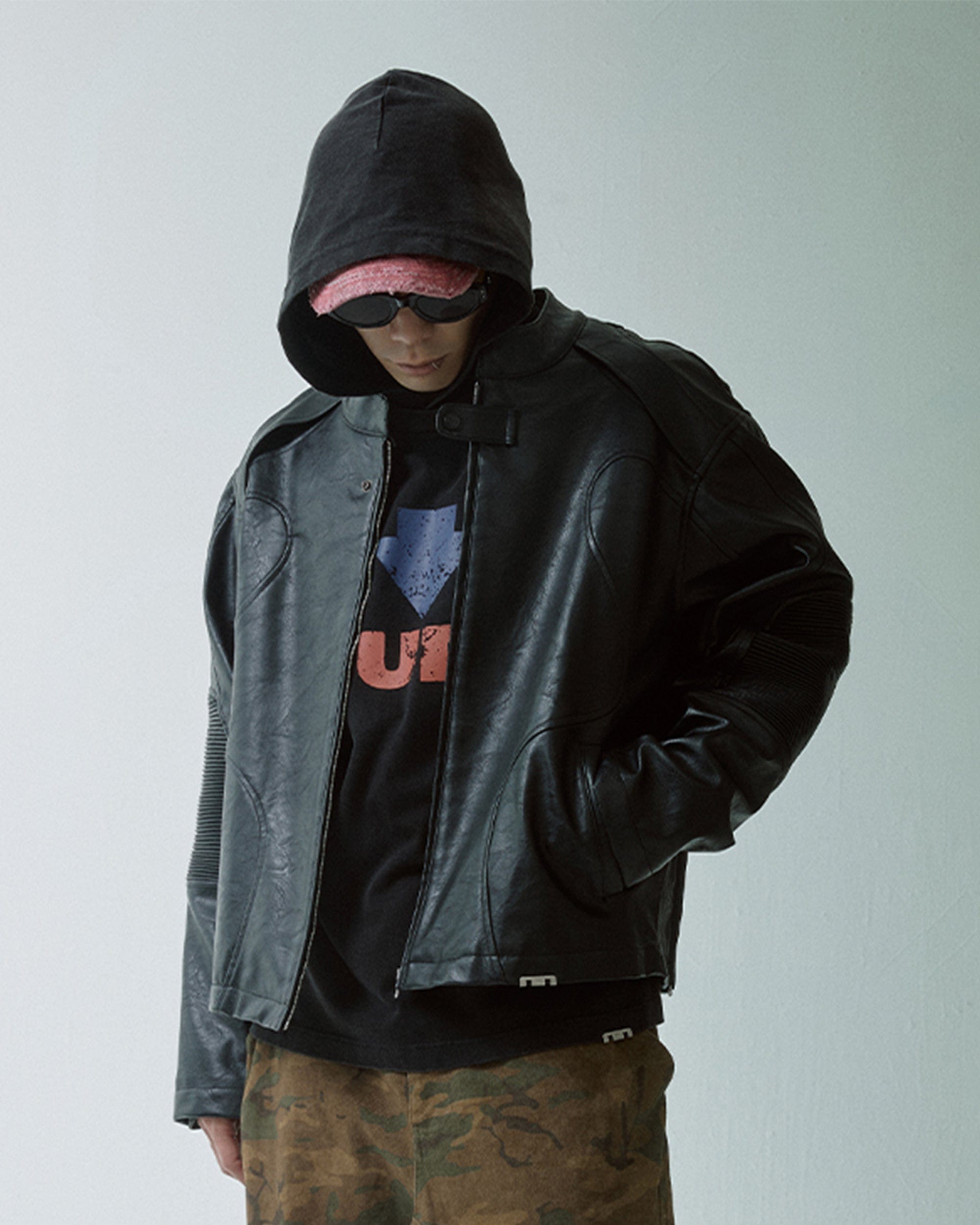 F2CE Modern Deconstructed Faux Leather Biker Jacket Black-Jacket-S-Black-Free Shipping Leatheretro