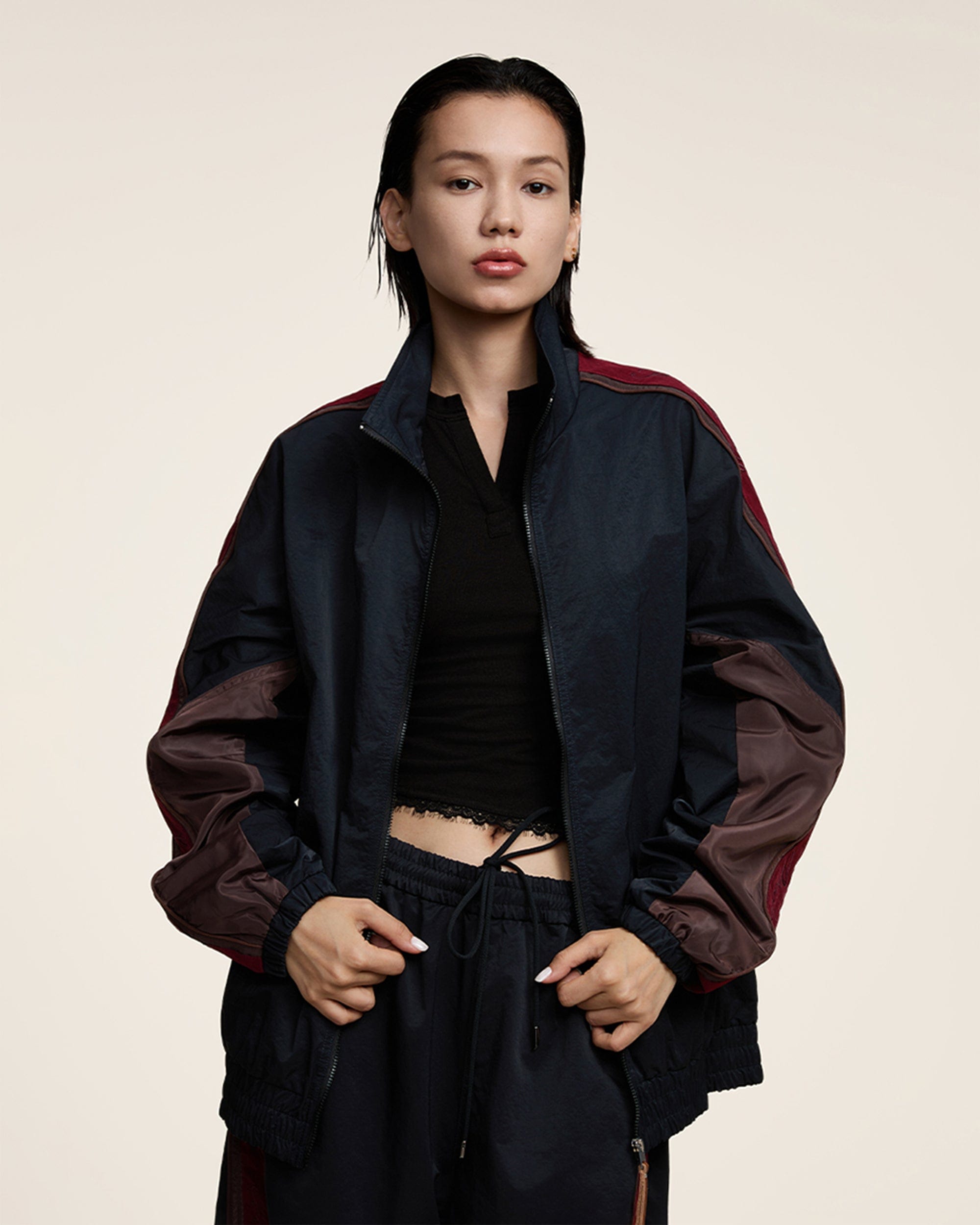 OPICLOTH Classic Color Block Stand Collar Jacket-Jacket-XS-Free Shipping Leatheretro