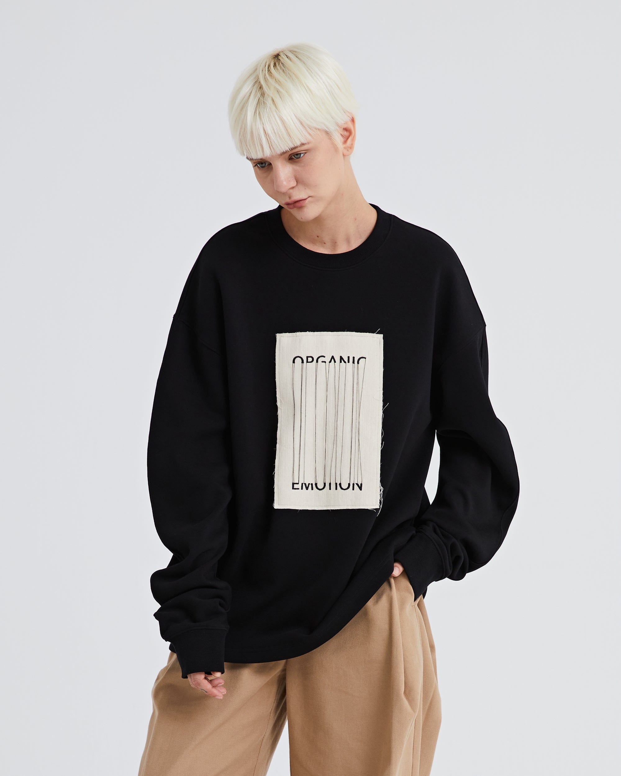 ORGANIC EMOTION The Loose Threads LOGO Sweatshirt-Sweatshirt-Black (Apricot Patch Pattern)-S-Free Shipping Leatheretro