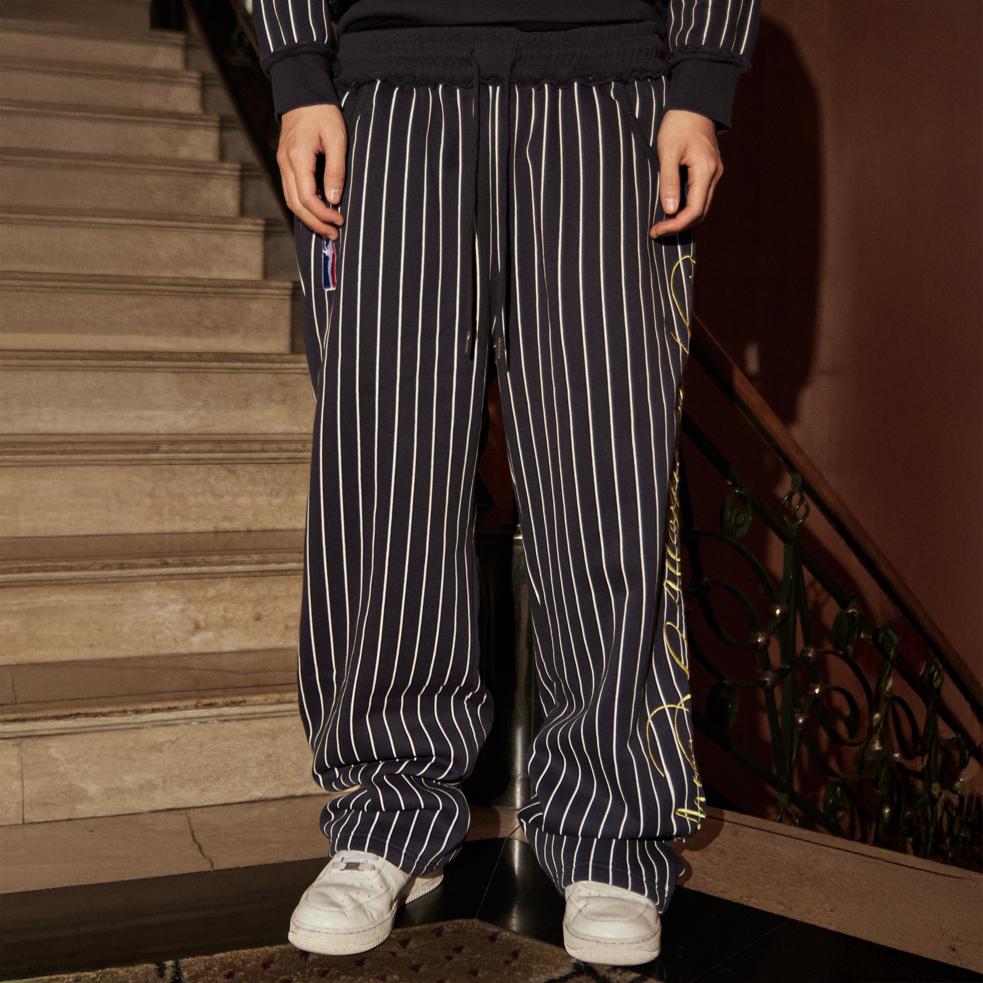 PHANTOMHUNTER Stripe Embroidered Studded Pants-Pants-M (Preorder)-Free Shipping Leatheretro