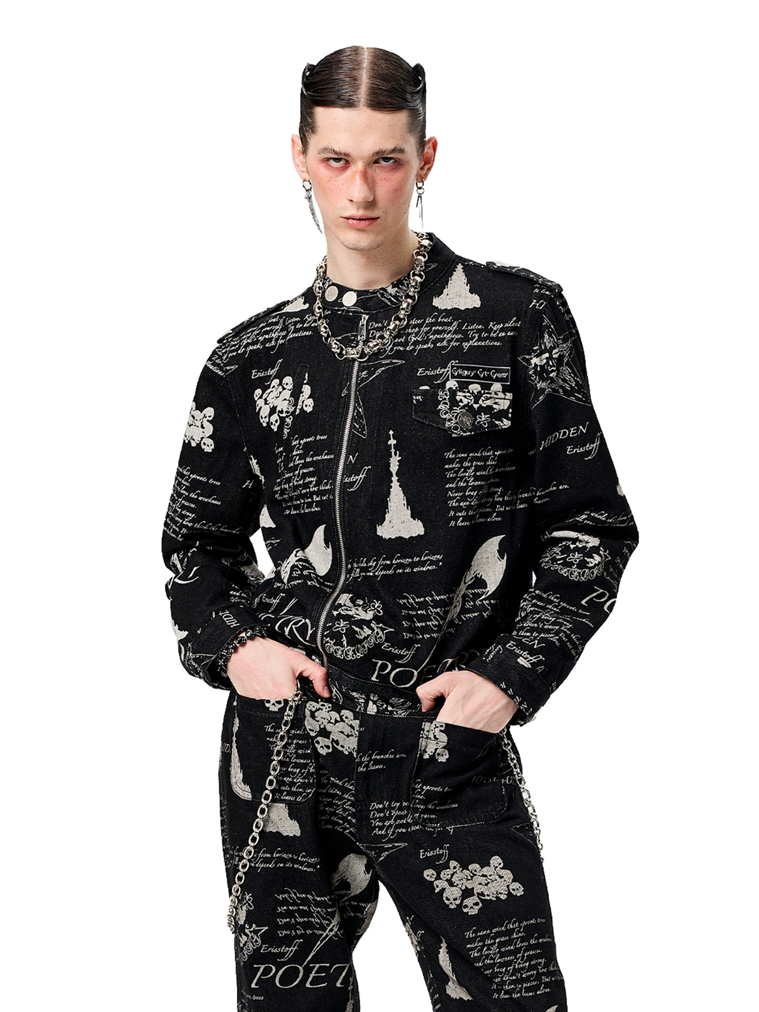 CYCYCY Punk Washed Graffiti Moto Denim Jacket-Jacket-XS-Free Shipping Leatheretro