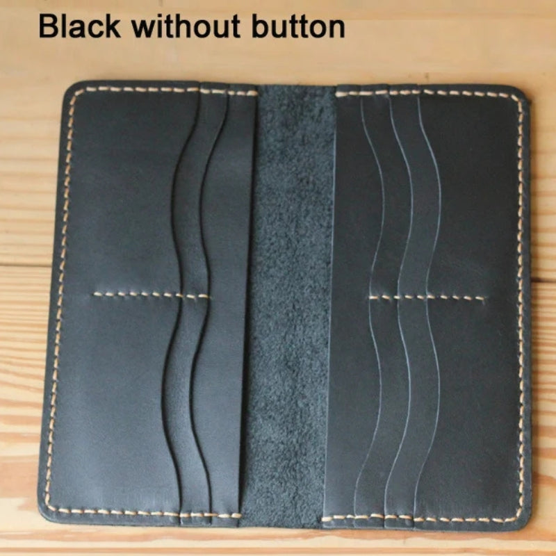 Handmade Vintage Crazy Horse Genuine Leather Wallet - Men Stylish Clutch Bag Purse-Wallets & Money Clips-Black without button-Free Shipping Leatheretro