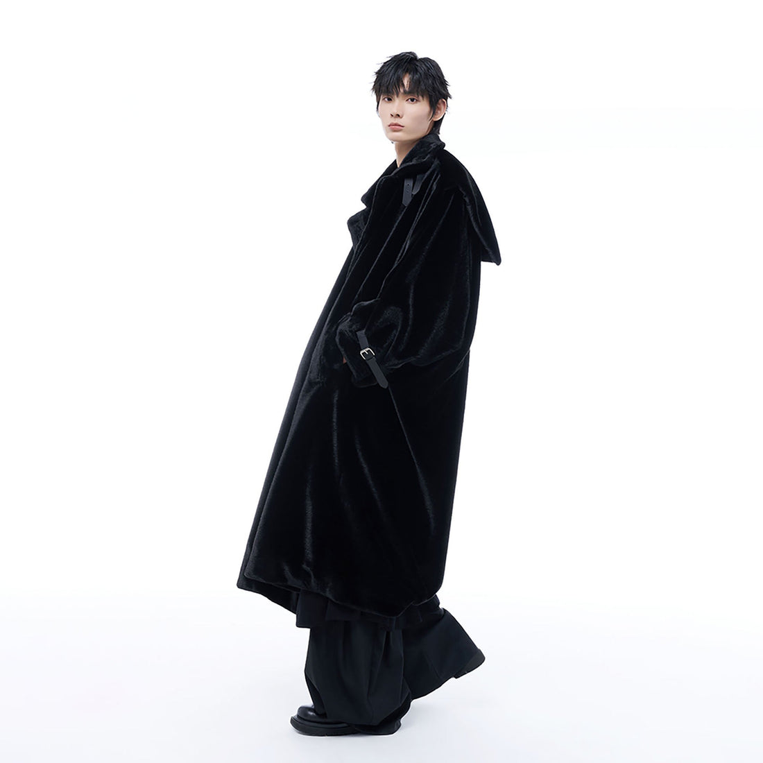 TUIMU Belted High Collar Faux Mink Overcoat-Jacket-S (Preorder)-Free Shipping Leatheretro