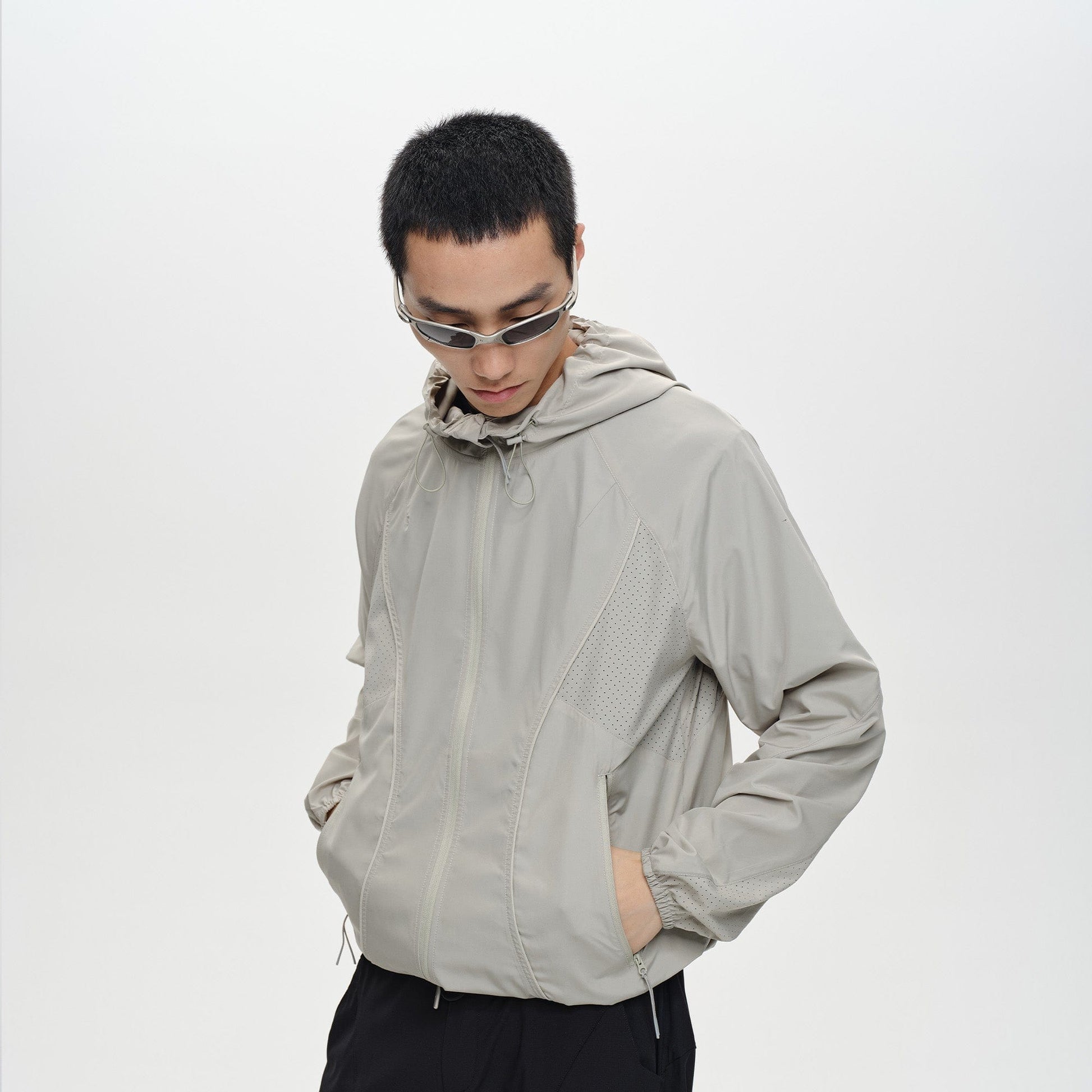 CATSSTAC Spliced Laser-Perforated Waterproof UV Production Hooded Jacket-Jacket-Green-M-Free Shipping Leatheretro