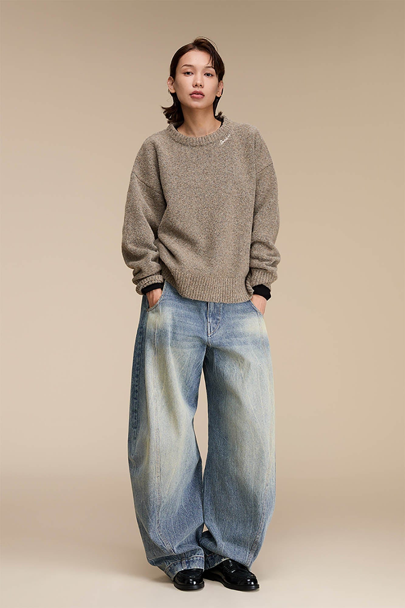 OPICLOTH Distressed Spliced Barrel-Leg Jeans-Pants-XS-Free Shipping Leatheretro