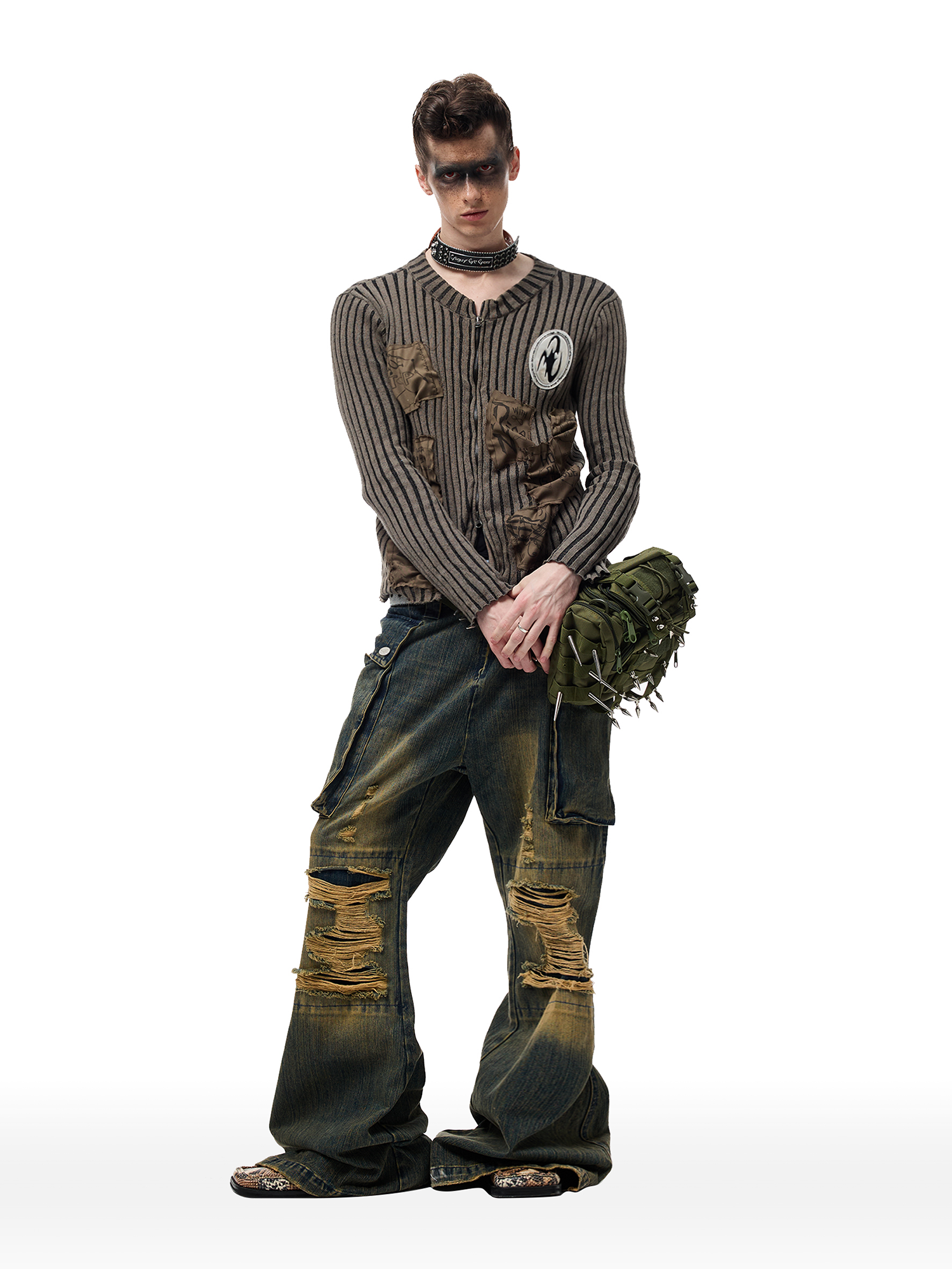 CYCYCY Distressed Big-Pocket Flared Jeans-Jeans-XXS / 27"-Free Shipping Leatheretro