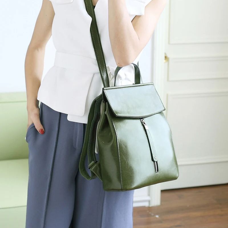 Vintage Genuine Leather Women's Backpack – Travel & Shoulder Bag-Backpacks-Green-Free Shipping Leatheretro