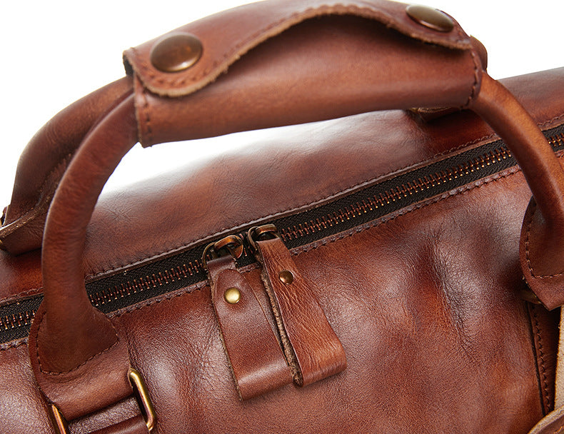 Vintage Genuine Vegetable Tanned Leather Duffle Bag-Duffle Bag-Vege Tanned-Black-50cm*20cm*28cm-Free Shipping Leatheretro