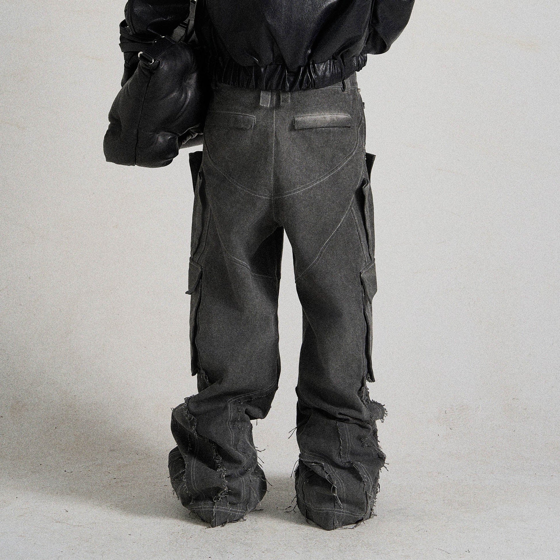 FLYERRER Deconstructed Multi-Pocket Frayed Cargo Pants-Pants-S-Free Shipping Leatheretro