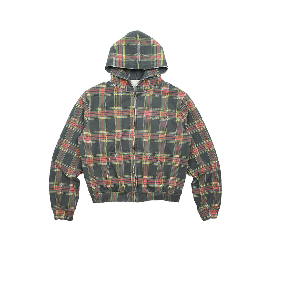 TRECLUB Distressed Plaid Zip-Up Hoodie-Jacket-S (Preorder)-Free Shipping Leatheretro